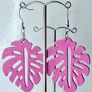 Hot Pink Monstera Leaf Earrings Image 4