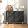Sideboard Storage Cabinet, Modern Storage Cupboard with Adjustable Shelves and Metal Legs for Living Room, Kitchen, Dining Room, Entryway, Black Marble Tone Image 2