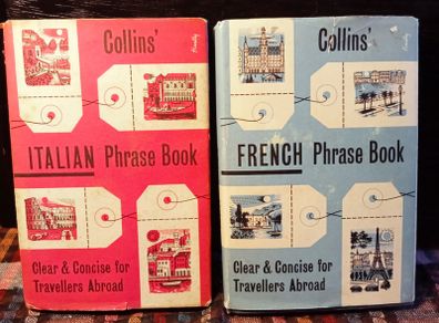 Vintage Collins Italian And French Phrase Books.