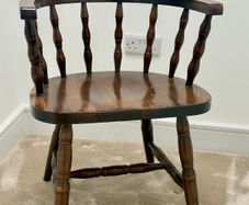 Vintage Dark Wood Captains Armchair / Smokers Desk Chair - Turned Spindle Back