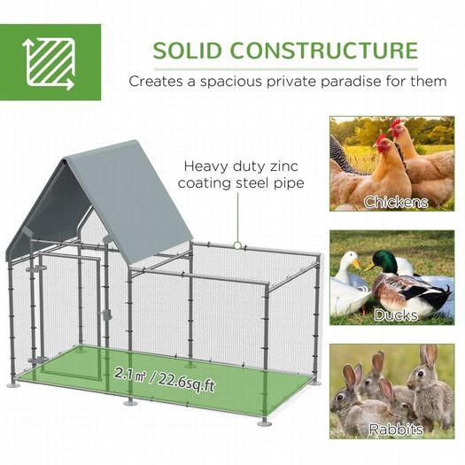 Walk In Chicken Run, Large Galvanized Chicken Coop Hen House Poultry Coops Cages Rabbit Hutch Metal Enclosure with Water-Resist Cover for Outdoor 200 x 105 x 172cm (FREE SHIPPING)