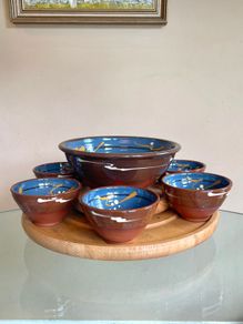 Set of 7 Vintage H&F Terrybaun Irish Pottery Bowls,  Slipware Glazed
