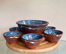 Set of 7 Vintage H&F Terrybaun Irish Pottery Bowls,  Slipware Glazed