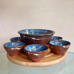 Set of 7 Vintage H&F Terrybaun Irish Pottery Bowls,  Slipware Glazed