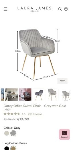 Grey Velvet Accent Swivel Chair with Gold Legs