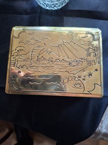 Rare Japanese Brass working Musical Jewellry Box with Key circa 1920s Beautifully Detailed Postage Available