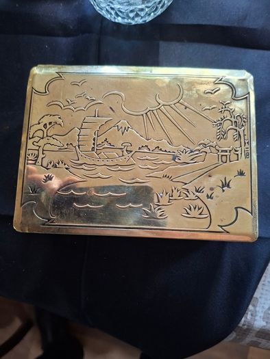 Rare Japanese Brass working Musical Jewellry Box with Key circa 1920s Beautifully Detailed Postage Available