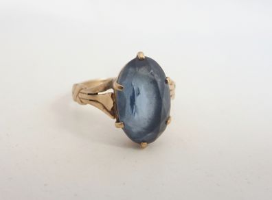 9 carat gold vintage blue glass ring size L