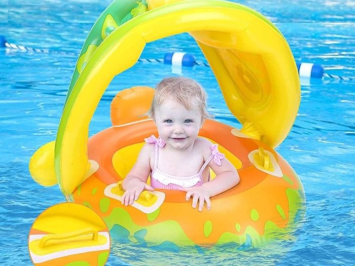 Baby Unicorn Pool Float with Sun Canopy -Baby Swim Ring,Inflatable Swimming Ring Infant Baby Floatie Spring Float Pool Fit Safety Seat (FREE SHIPPING)