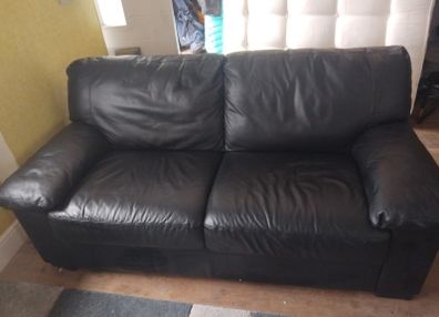 black leather  2 seater and chair free delivery