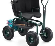 Garden Seat with Wheels, Rolling Garden Stool with Height Adjustable & 360 Swivel Seat, 181 kg Weight Capacity, Gardening Cart Bench, Ergonomic Backrest & Tool Storage, for Garden, Yard, Patio