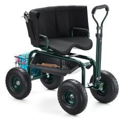 Garden Seat with Wheels, Rolling Garden Stool with Height Adjustable & 360 Swivel Seat, 181 kg Weight Capacity, Gardening Cart Bench, Ergonomic Backrest & Tool Storage, for Garden, Yard, Patio