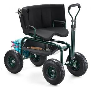 Garden Seat with Wheels, Rolling Garden Stool with Height Adjustable & 360 Swivel Seat, 181 kg Weight Capacity, Gardening Cart Bench, Ergonomic Backrest & Tool Storage, for Garden, Yard, Patio