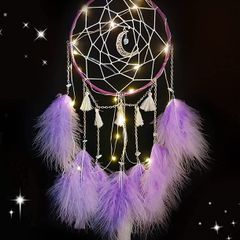 Purple Dream Catchers, Handmade Nursery Decor for Girls Boys, LED Feather Dream Catcher Wall Hanging Decorations Ornaments Craft (FREE POSTAGE)