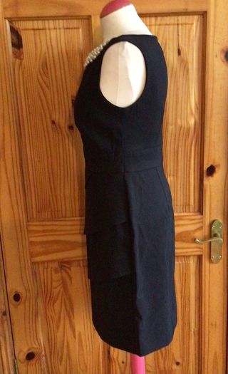Dressbarn collection black tiered pencil dress pearl neckline Us 6 Uk 10 postage included