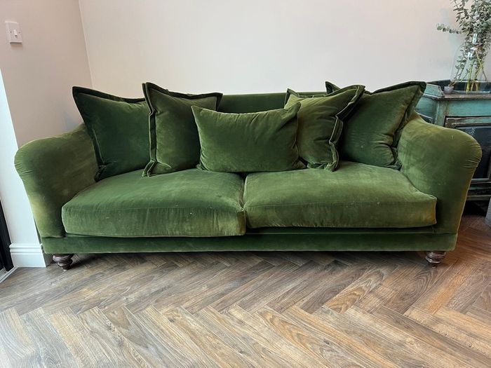 Green velvet sofa