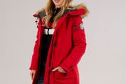 Womens Jacobs Faux Fur Parka Coat Red