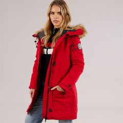 Womens Jacobs Faux Fur Parka Coat Red