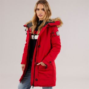 Womens Jacobs Faux Fur Parka Coat Red
