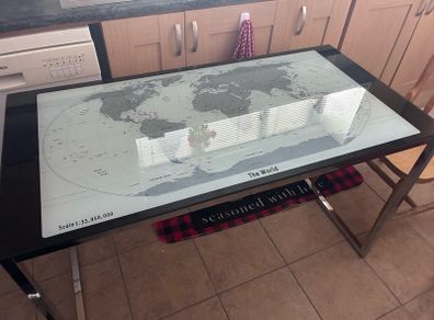 Glass Topped World Map Desk 120x60