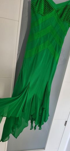 KAREN MILLEN Kelly green 100% Silk ruffle hem midi Sz 8UK - Rrp 209 (New)