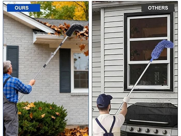 Gutter Cleaning Tools Kit 4M Telescopic Gutter Cleaner Roof with Adjustable Angle Pole Gutter Brush Scoop Roof Cleaning Equipment for Removing Leaves Debris from Gardens Ditches Villas Town Houses