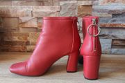 Wine leather ankle boots with back zip, size 6, NEW LOOK