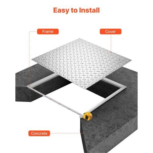 Manhole Cover with Frame, 600 x 600mm Square Septic Tank Lid with Base, Heavy-Duty Slip-Resistant Carbon Steel Drain Channel Inspection
