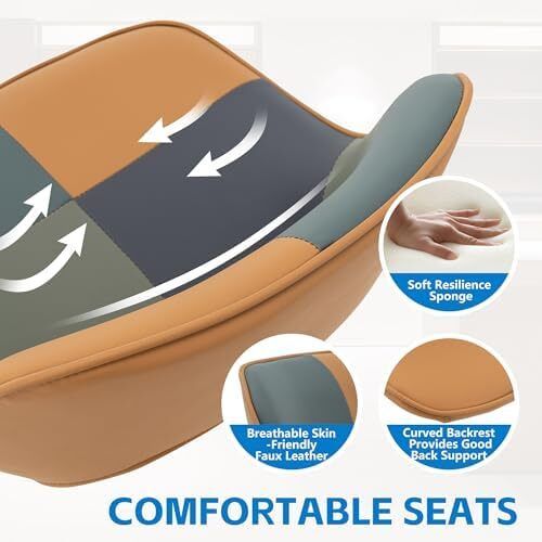 Bar Stools Set of 2, Boho Colorful Patchwork Barstools, Adjustable Swivel Counter Stools Faux Leather Upholstered Counter Chairs with Hollow Back, Bar Chair for Kitchen Island, Tan