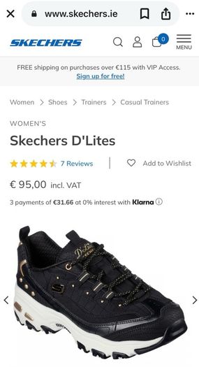 Skechers Women's D'Lites Black with Gold Trim Size UK 5 Eur 38 BNIB