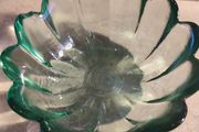 Vintage and decorative Indiana Glass Lotus Flower 12 Petal 5.5" Bowl Textured  Green Clear