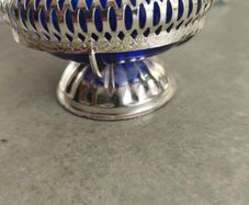 Vintage  Silver Plated Jam/Sugar Holder Blue Dish w/Spoon