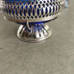 Vintage  Silver Plated Jam/Sugar Holder Blue Dish w/Spoon