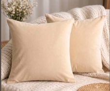 H&M Home Cotton Velvet Cushion Cover Light beige 50x50cm (two available)