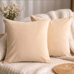 H&M Home Cotton Velvet Cushion Cover Light beige 50x50cm (two available)