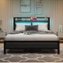 5ft Upholstered Bed Frame Kingsize with Charging Station/USB Ports and LED Lights Image 8