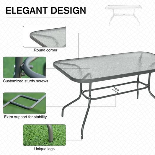 Aquatex Glass Garden Table Curved Metal Frame Parasol Hole 4 Legs Outdoor (FREE POSTAGE)