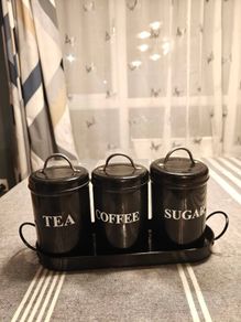 Tea sugar coffee metal canister with tray
