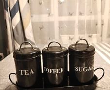 Tea sugar coffee metal canister with tray