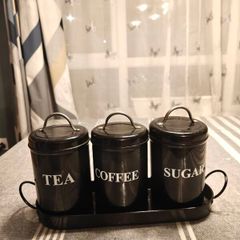 Tea sugar coffee metal canister with tray