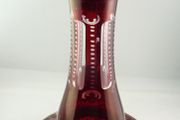 Bohemian Ruby Red Cut-to-Clear Glass Decanter. Etched Stag, Bird &amp; Ferns. 36.5cm (14.4 inches). Ball Stopper