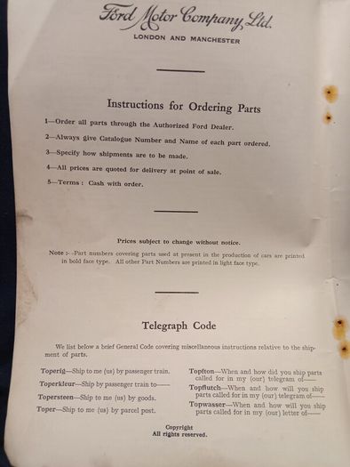 1931 Ford Parts Price List ( Model  A-AF-AAF )