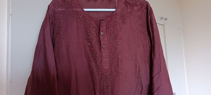 Brown Embroidered Sequin Blouse