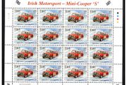 2001 Ireland Irish Motorsport 45p/57c Mini Cooper S Commemorative Stamp Sheetlet Plate 1B1B1B1B Mint Never Hinged (MNH)