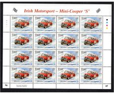 2001 Ireland Irish Motorsport 45p/57c Mini Cooper S Commemorative Stamp Sheetlet Plate 1B1B1B1B Mint Never Hinged (MNH)