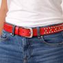 Red Leather Studded Unisex Belt Vintage Punk Star Rivet Belt Handmade Genuine Leather Waist Belt Image 5