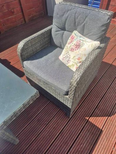 garden table, chairs and stools.
