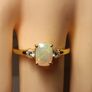 Cushion cut Rare Ethiopian Welo Opal and Lab Grown Diamond Trilogy Ring Image 7