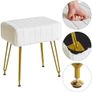 Velvet Rectangular Footrest Ottoman, Makeup Vanity Stool Side Table, Dressing Table Seat, Pouf Couch Stool, Golden Steel Legs, White Image 4