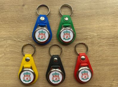 Brand new synthetic leather Liverpool key ring with shopping trolley token